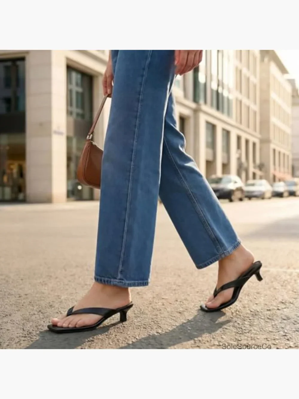 Kitten Heels Flip Flops Square Toe Low Heels Slip On Comfortable Thong Sandals